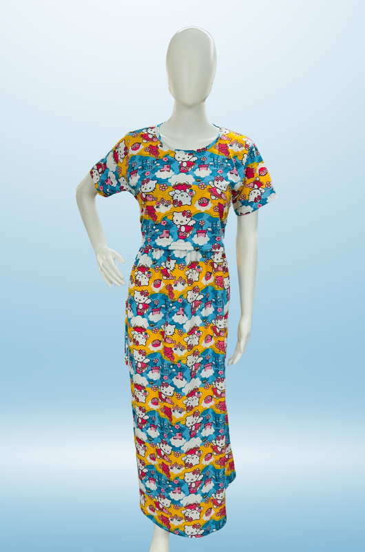 Zipless Feeding Maxi | Normal sleeve | Floral Print | Kitty Yellow Blue